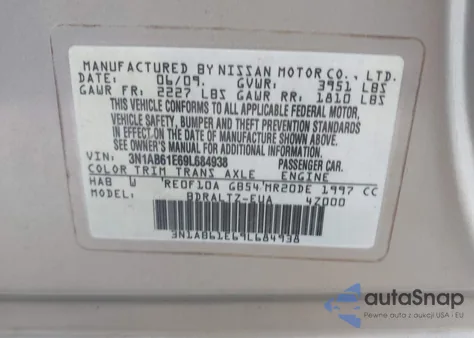 2009 Nissan Sentra 2.0S из США, поврежденный, VIN 3N1AB61E69L684938